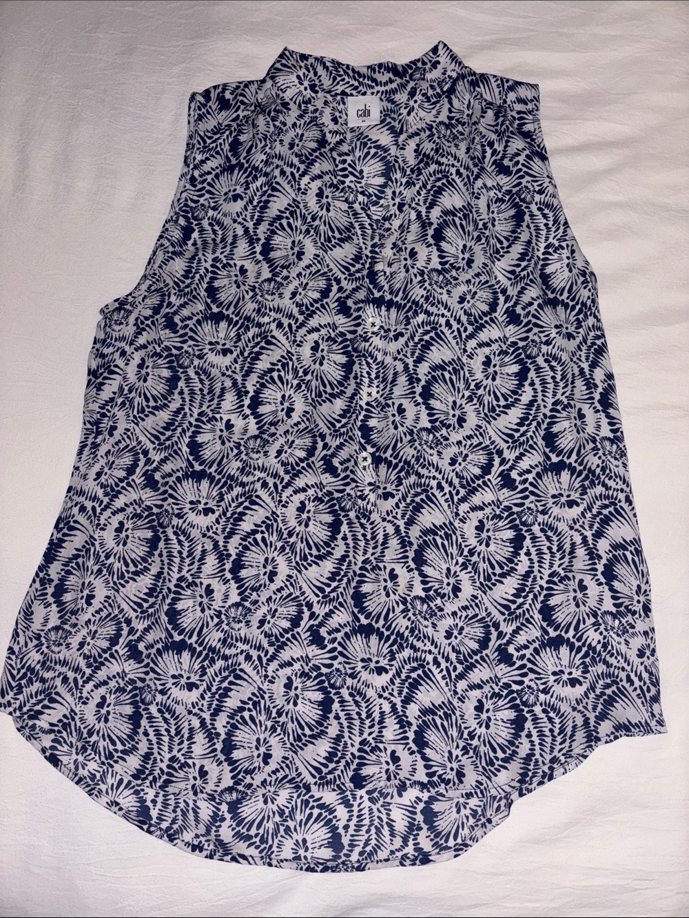 CAbi Navy and White Sleeveless Button-Front Blouse